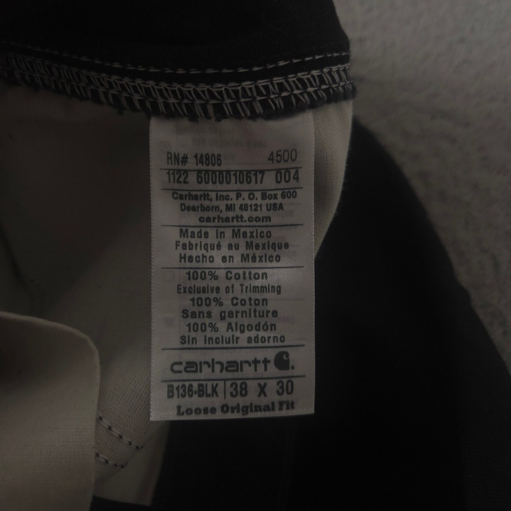 Carhartt Pants Mens 38x30 Black Loose Straight Washed Duck Double-Front Dungaree - Picture 7 of 15